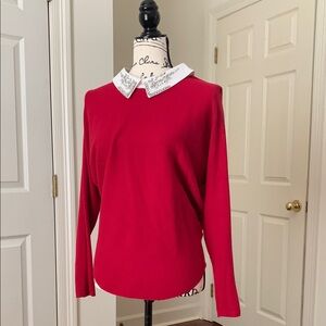 Sioni Milano Red Sweater with Embellished Collar